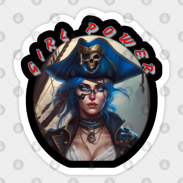 Girl power, blue eyed and blue haired pirate wench Sticker by sailorsam1805